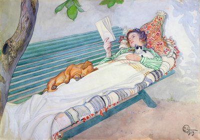 Mulher, mentindo, banco, 1913 de Carl Larsson